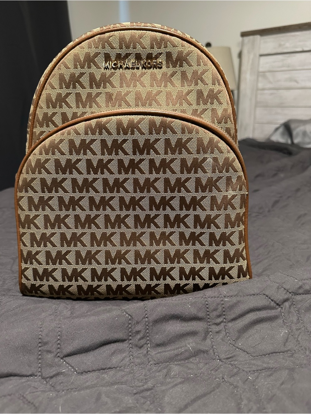 Michael Kors Brown and Tan MK Monogram Backpack